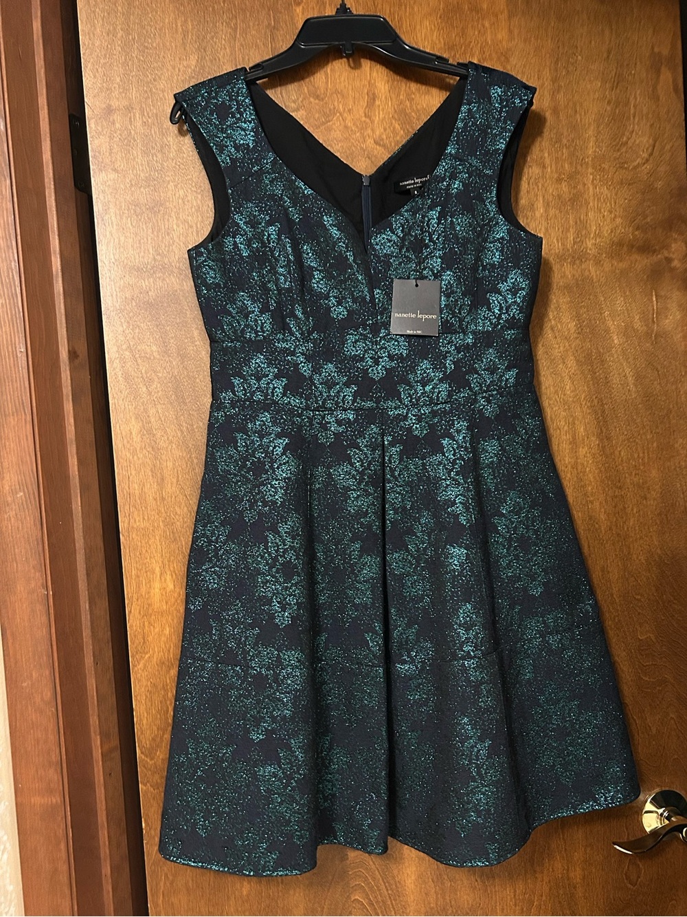 Nanette Lepore Brocade Dress Metallic Blue Teal Sparkle Floral Dress, Size 8 - Picture 16 of 16